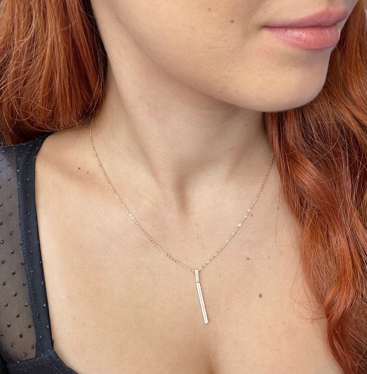 14K Yellow Gold Diamond Bar Necklace