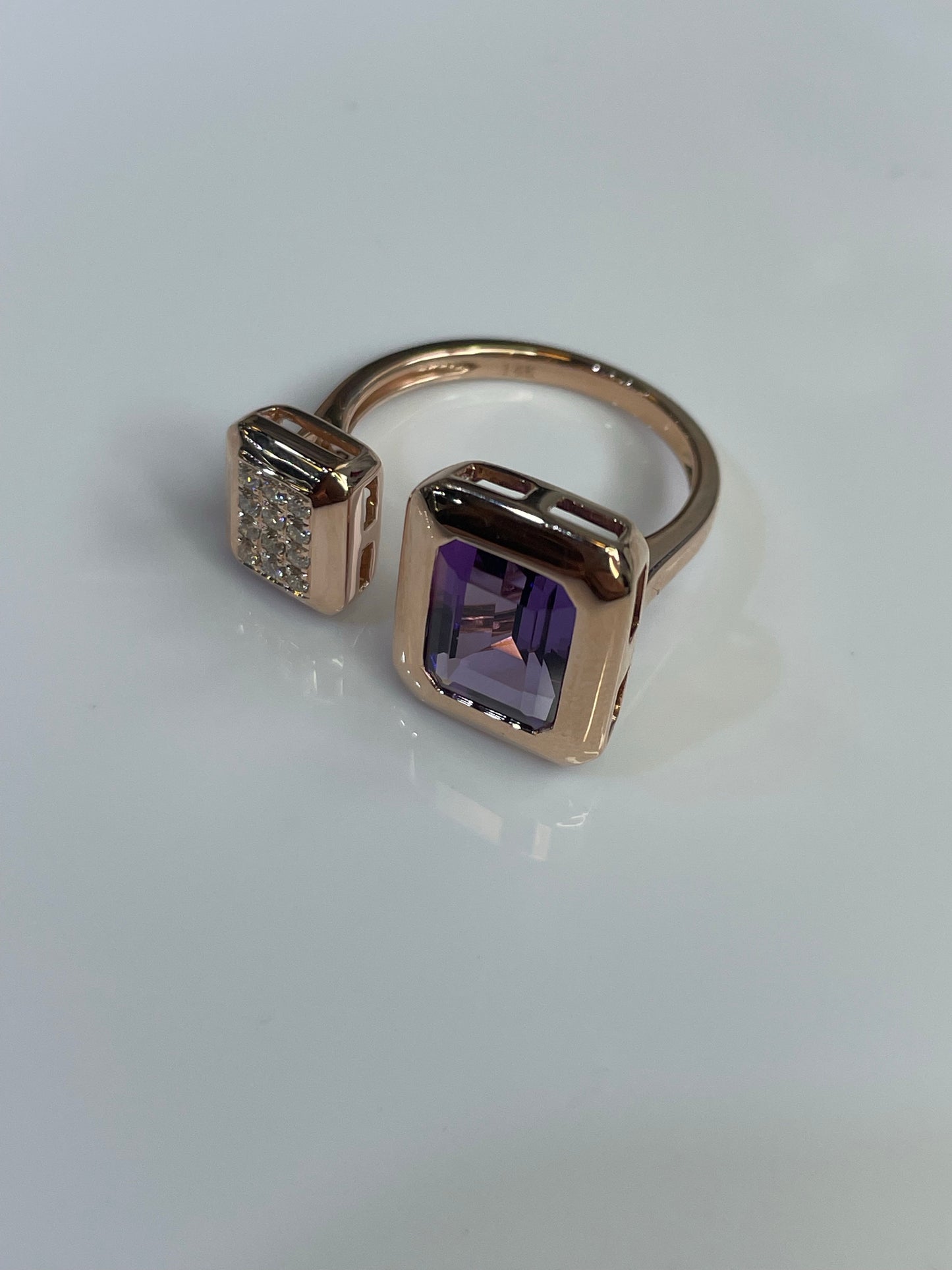 14K Rose Gold Diamond and Amethyst Ring